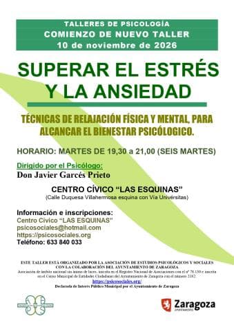 Taller de psicología: superar el estrés y la ansiedad